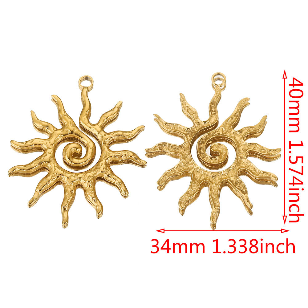 Gold color / 1 Piece Classic Retro Style Sun Shape Stainless Steel  Gold Color Women's Pendant Picture8